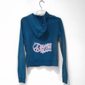 Juicy Couture Blue Zip-Up Hoodie w/ Pink “Juicy Rules” Graphic – Size M